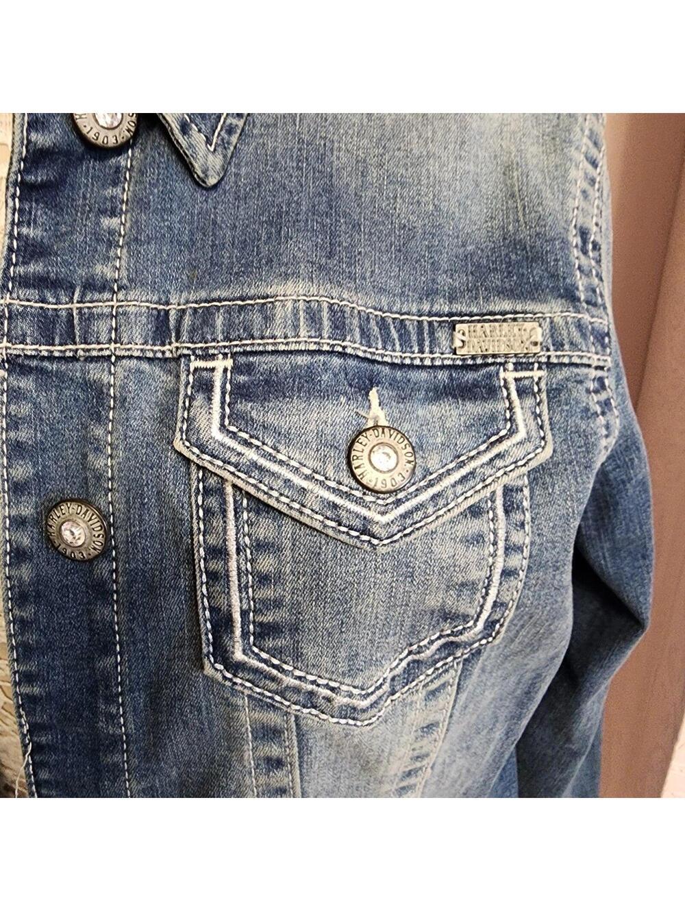 Harley-Davidson Women's Denim Jacket Blue Trucker Jean Jacket XL - Picture 6 of 7